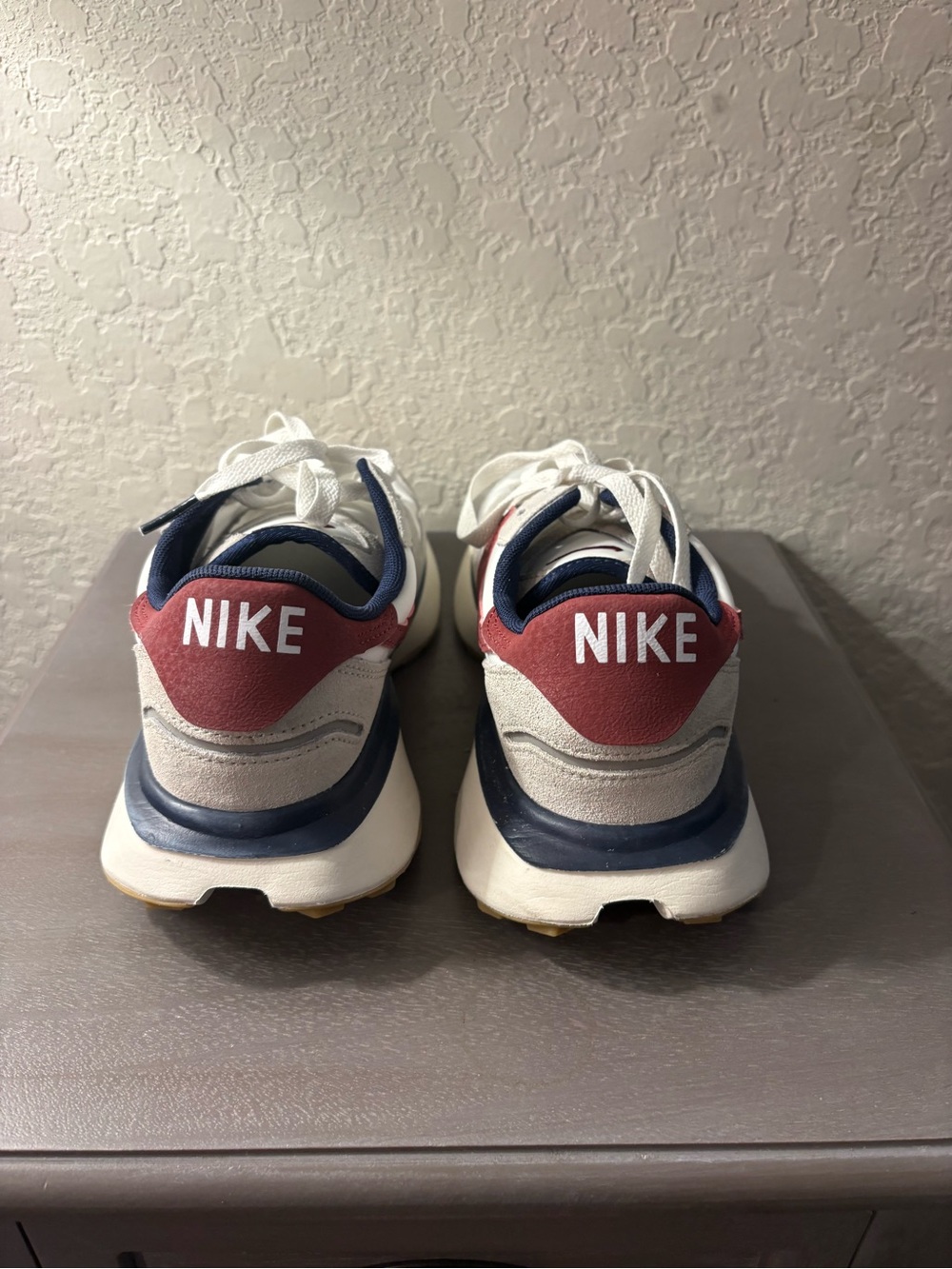 Nike Phoenix Waffle White Sneakers with Burgundy Swoosh and Navy Lining - Picture 7 of 11
